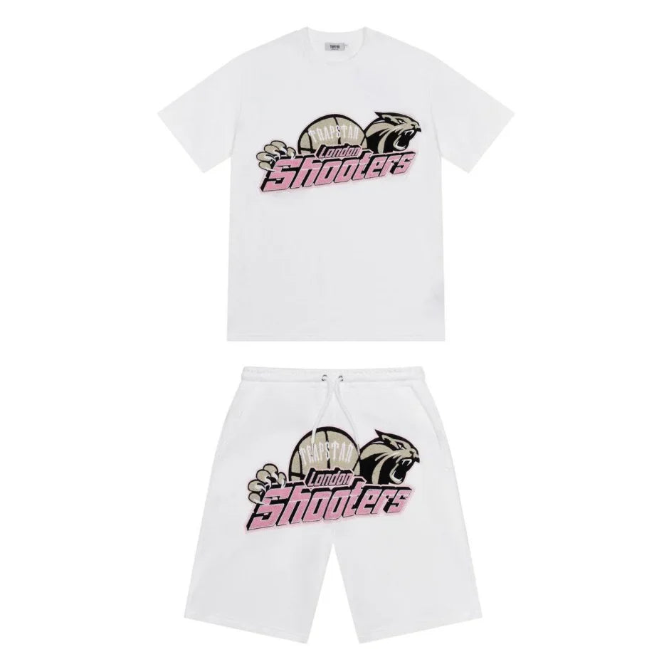 TRAPSTAR SHOOTERS CHENILLE SHORT SET - WHITE/PINK