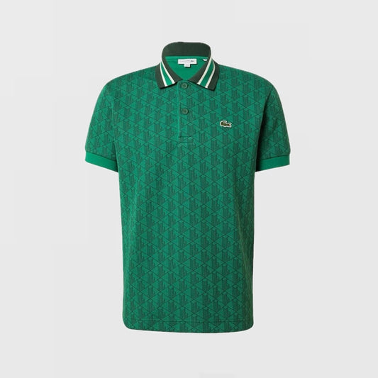 LACOSTE MONOGRAM CLASSIC FIT POLO NECK T-SHIRT- GREEN