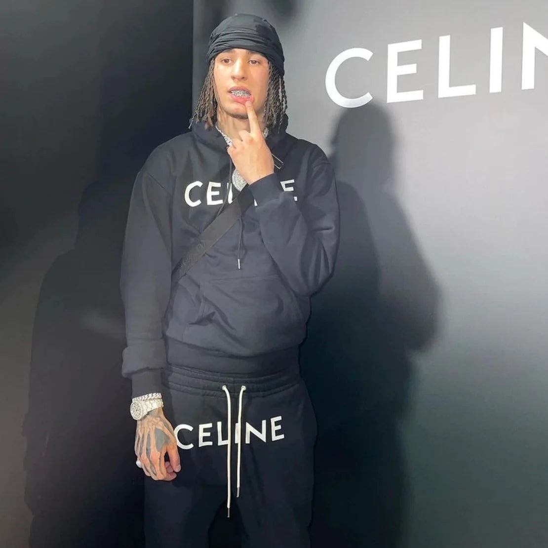 CELINE TRACKSUIT IN COTTON FLEECE - BLACK/WHITE