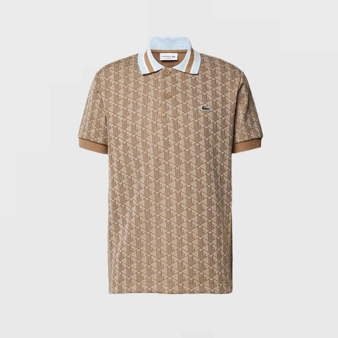 LACOSTE MONOGRAM CLASSIC FIT POLO NECK T-SHIRT- BEIGE/BROWN