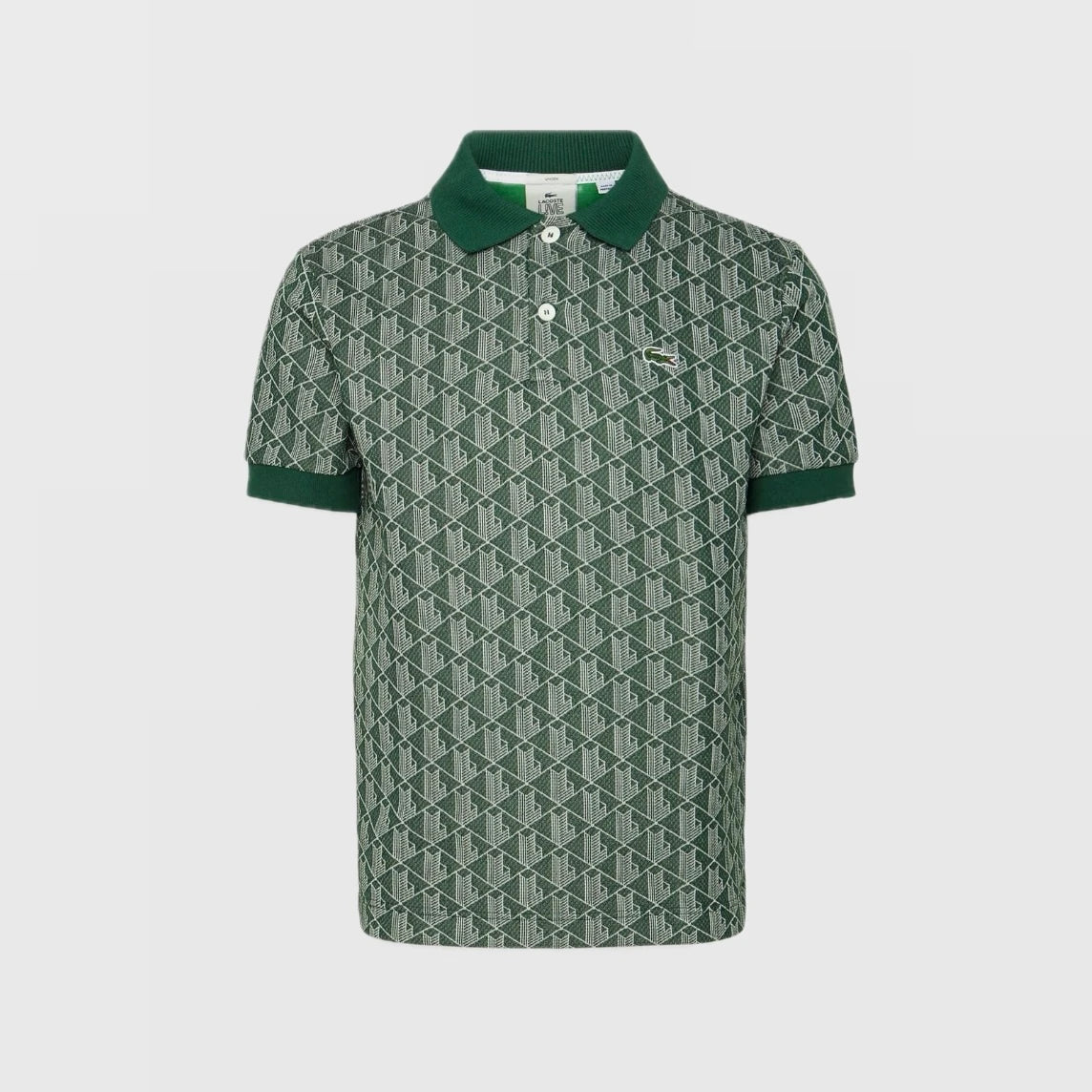 LACOSTE MONOGRAM CLASSIC FIT POLO NECK T-SHIRT- GREEN/WHITE