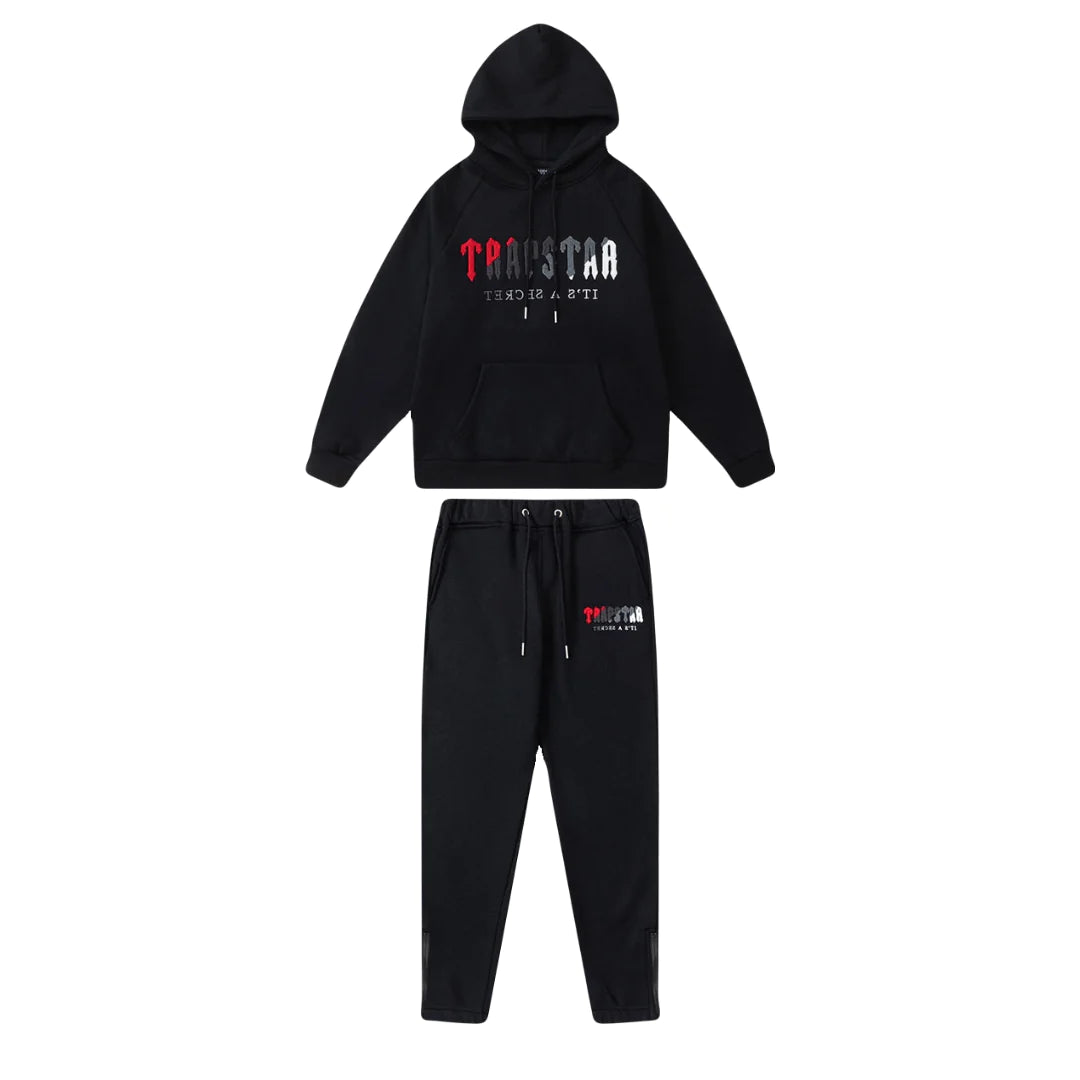 TRAPSTAR CHENILLE DECODED HOODIE TRACKSUIT- BLACK/RED