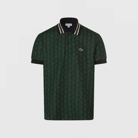 LACOSTE MONOGRAM CLASSIC FIT POLO NECK T-SHIRT- NAVY BLUE/GREEN