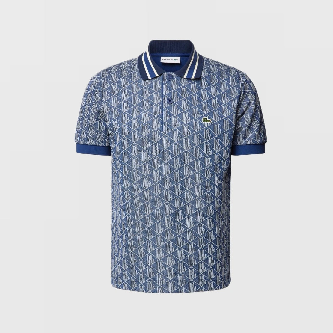 LACOSTE MONOGRAM CLASSIC FIT POLO NECK T-SHIRT- MARINA BLUE/WHITE