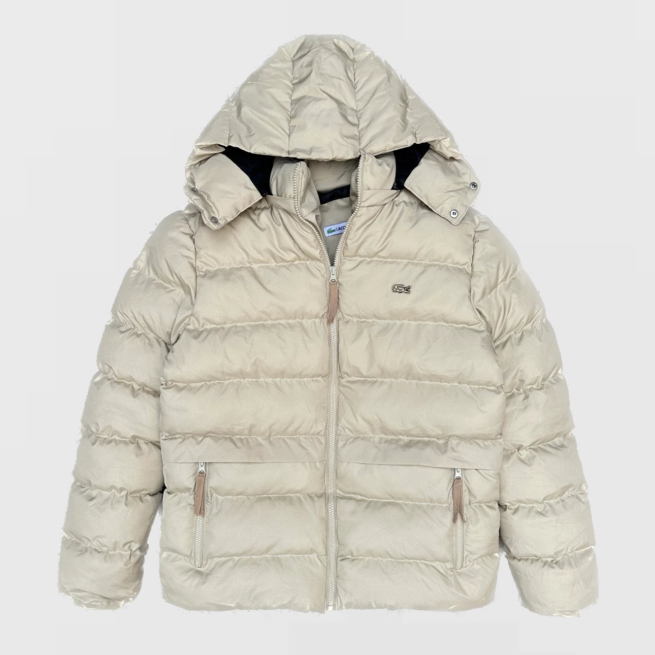 LACOSTE DETACHABLE HOODED PUFFER JACKET - ECRU