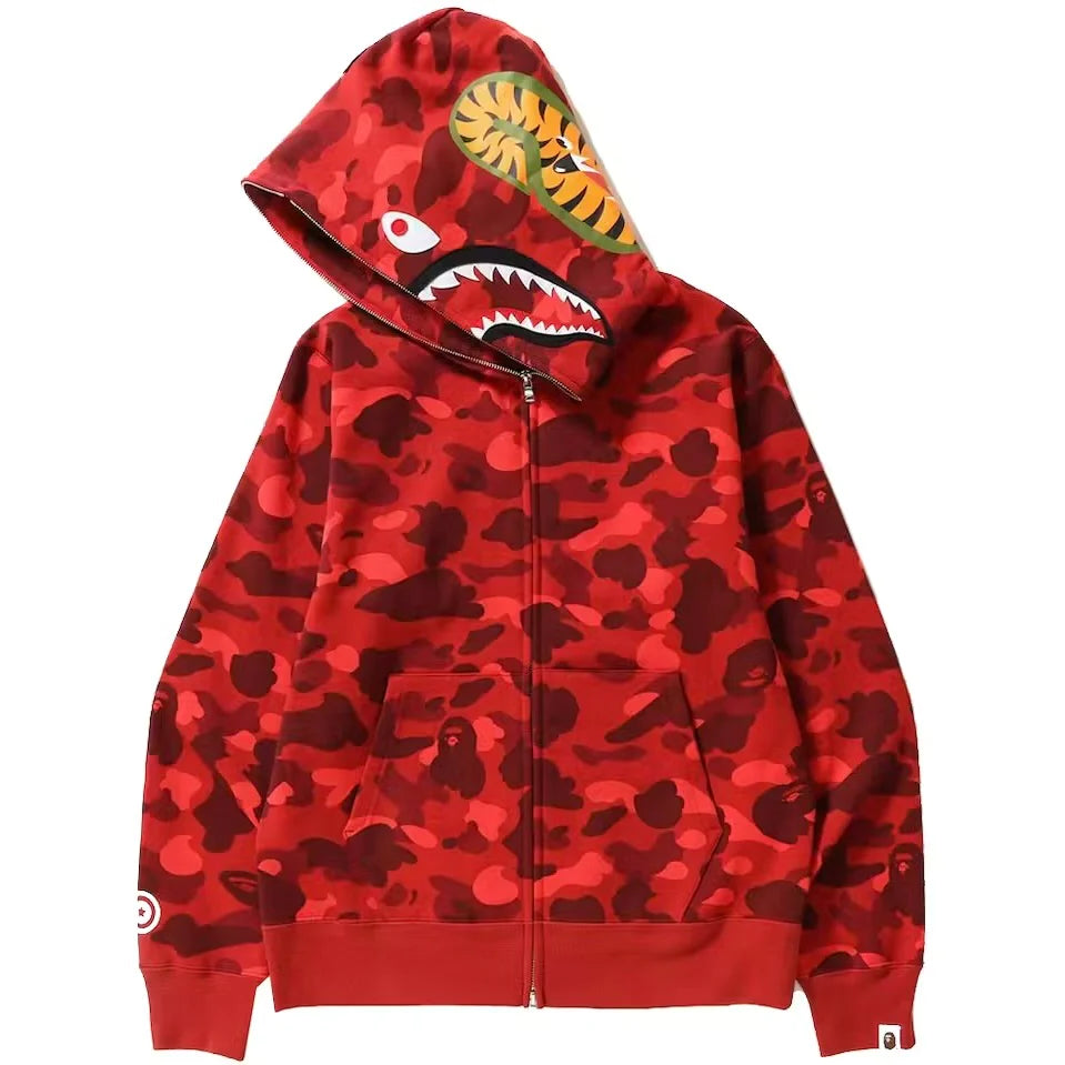 BAPE COLOR CAMO DETACHABLE SHARK FULL ZIP HOODIE RED