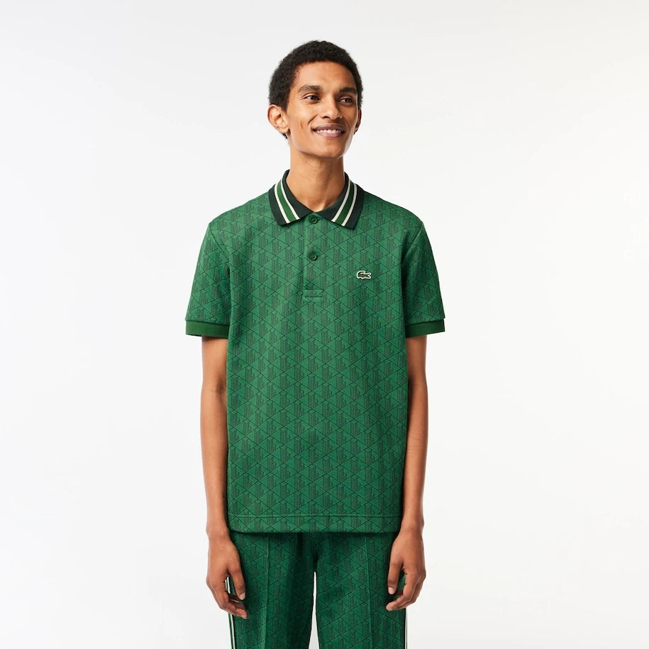 LACOSTE MONOGRAM CLASSIC FIT POLO NECK T-SHIRT- GREEN