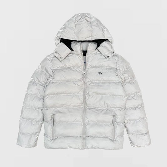 LACOSTE DETACHABLE HOODED PUFFER JACKET - ICE GREY