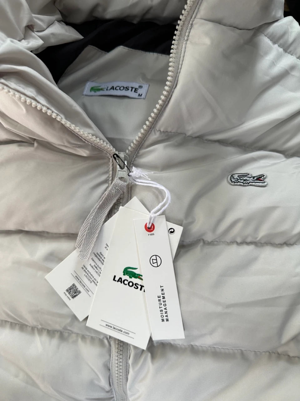 LACOSTE DETACHABLE HOODED PUFFER JACKET - ICE GREY