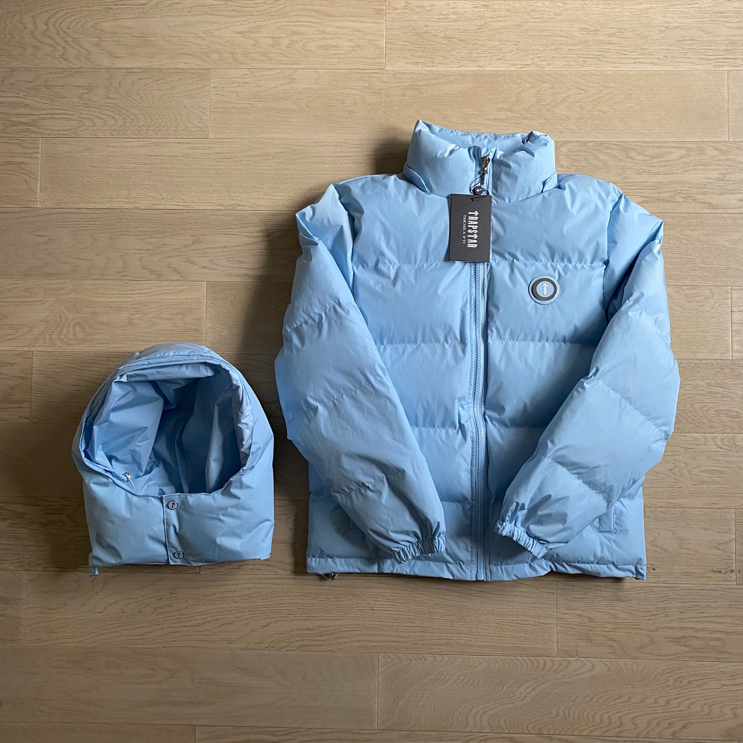 Detachable Ice Blue Hooded Puffer Jacket