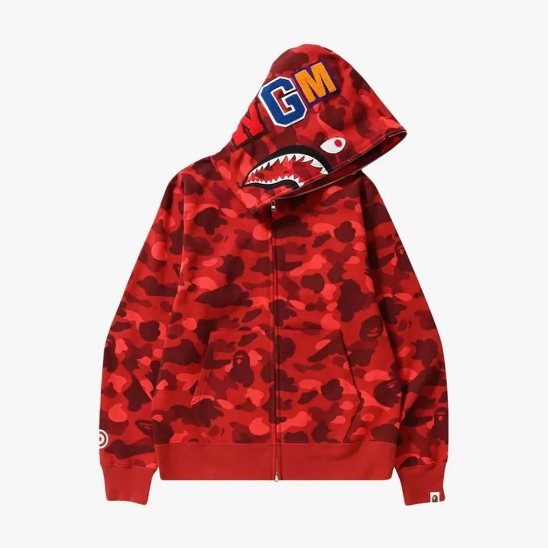 BAPE COLOR CAMO DETACHABLE SHARK FULL ZIP HOODIE RED