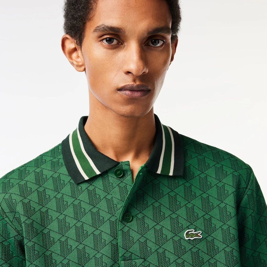 LACOSTE MONOGRAM CLASSIC FIT POLO NECK T-SHIRT- GREEN