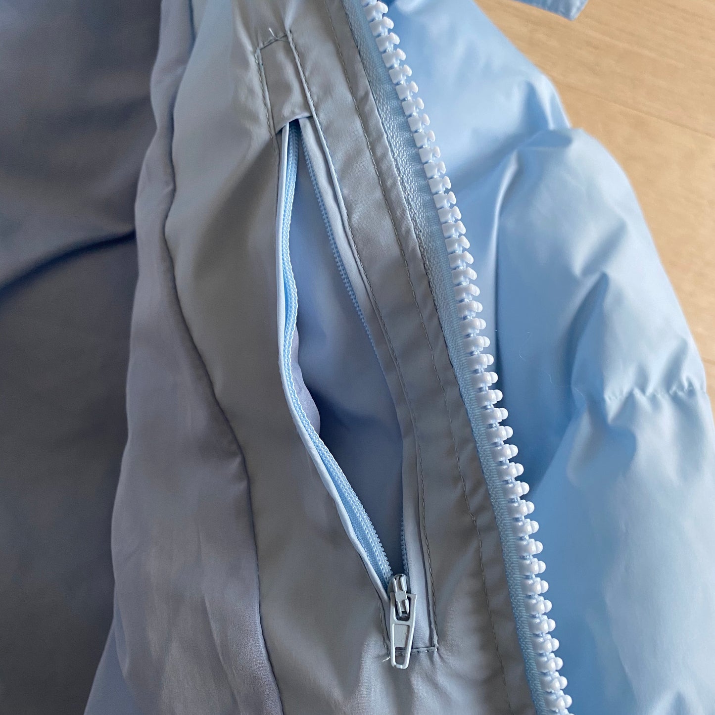 Detachable Ice Blue Hooded Puffer Jacket