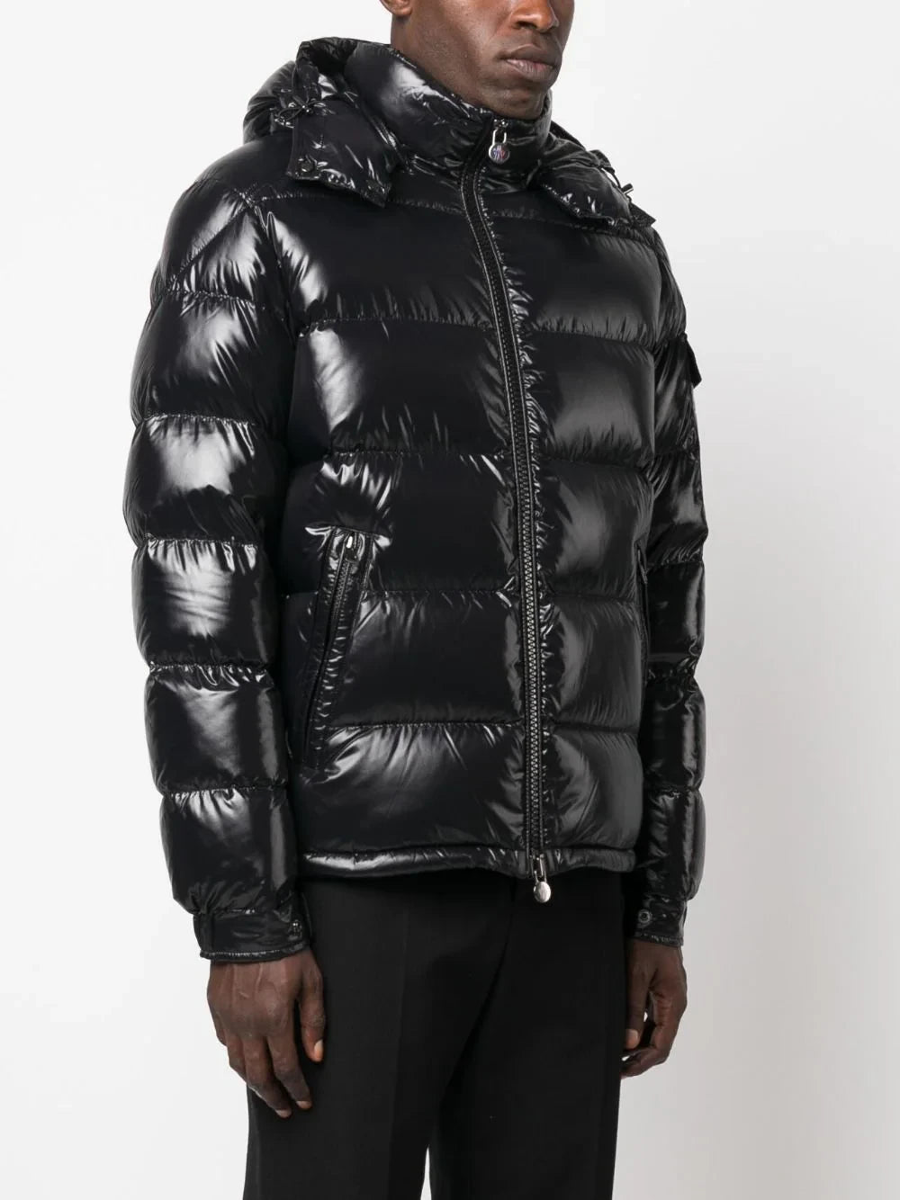 MONCLER MAYA HOODED SHINY PUFFER JACKET - BLACK