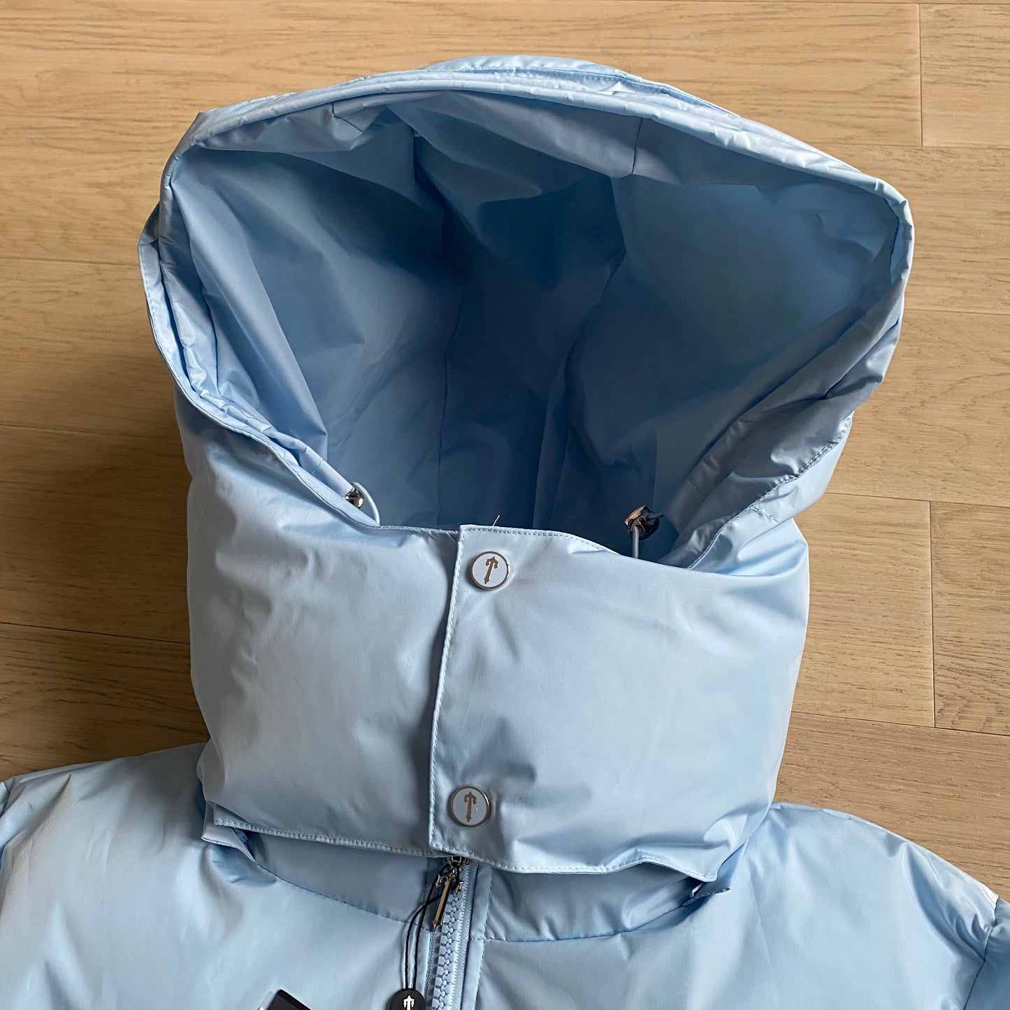 Detachable Ice Blue Hooded Puffer Jacket