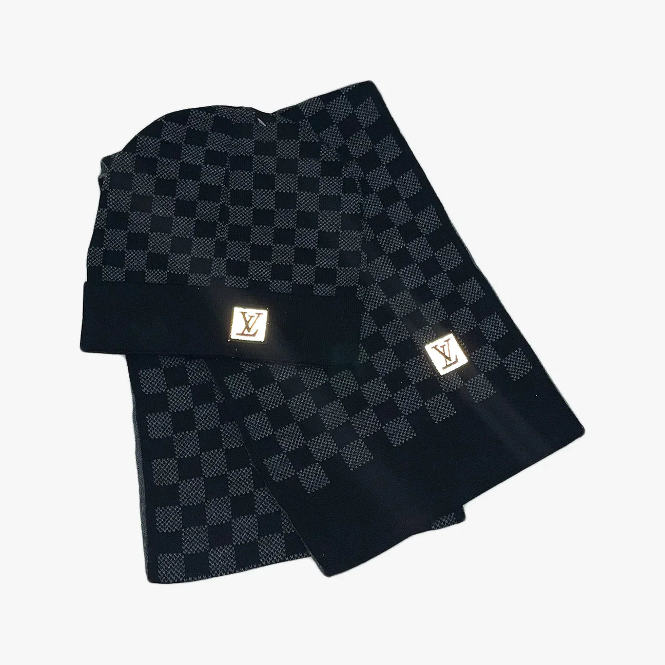 LOUIS VUTTON NÉO PETIT DAMIER BLACK BEANIE & SCARF