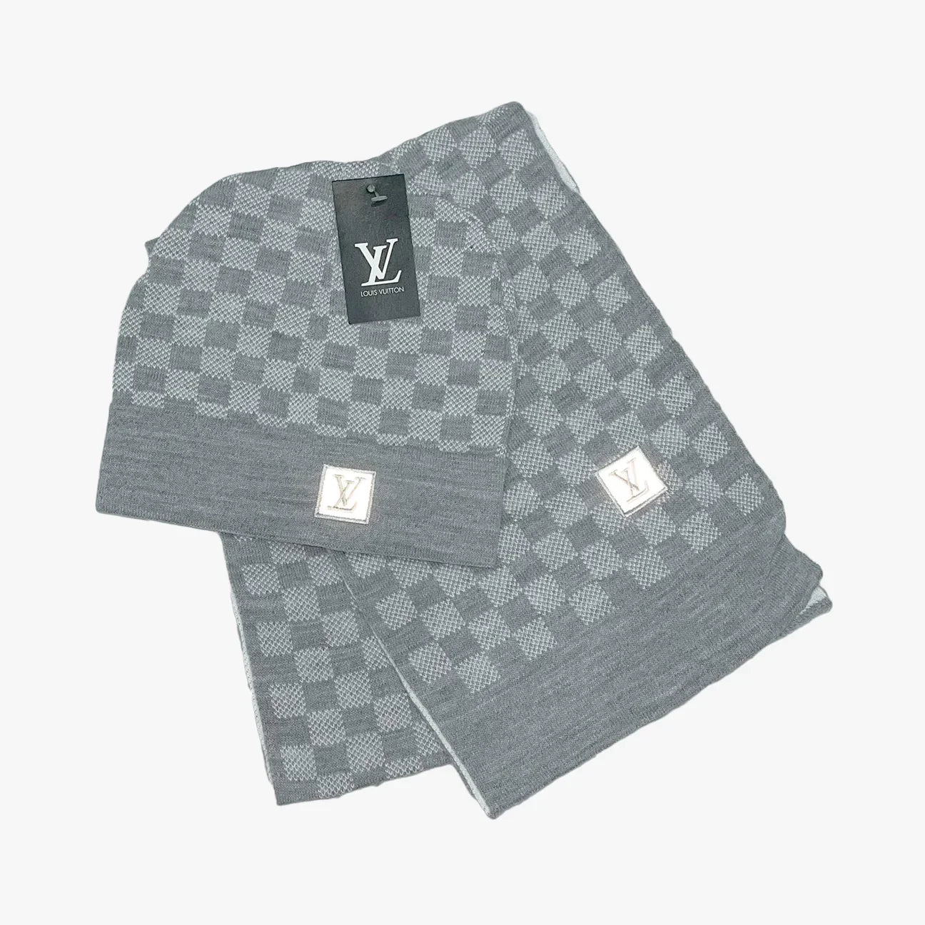 LOUIS VUTTON NÉO PETIT DAMIER GREY BEANIE & SCARF