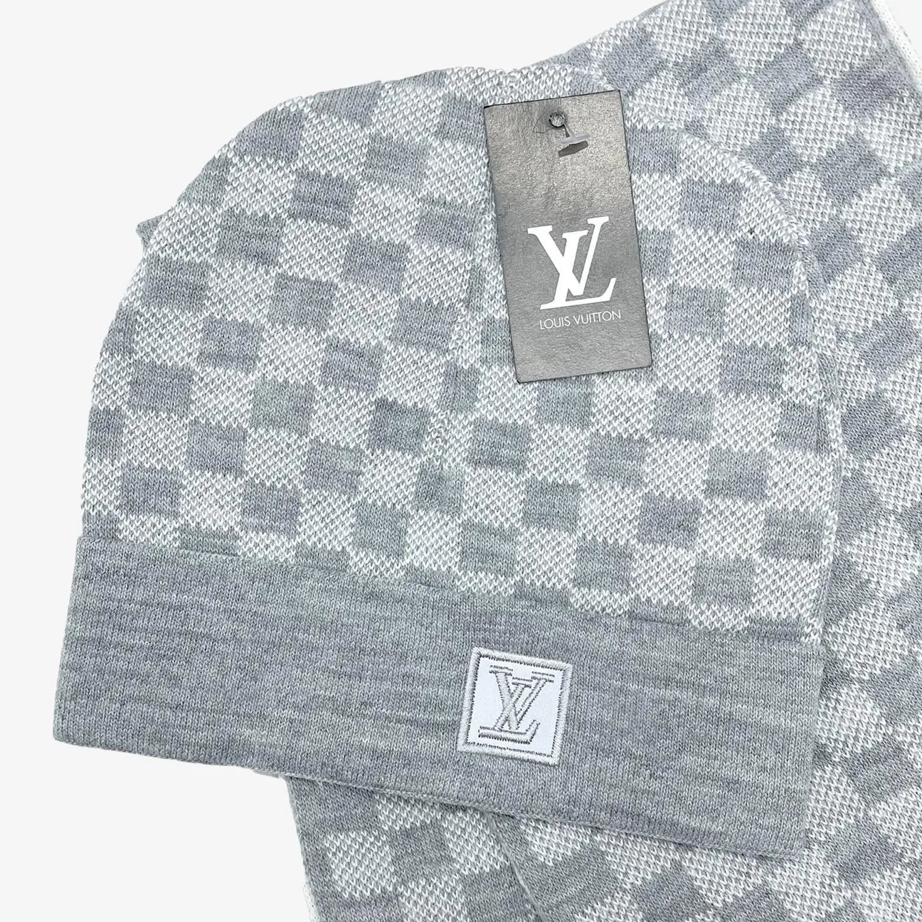 LOUIS VUTTON NÉO PETIT DAMIER GREY BEANIE & SCARF