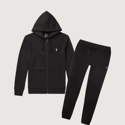 POLO RALPH LAUREN DOUBLE-KNIT FULL-ZIP HOODIE TRACKSUIT - BLACK