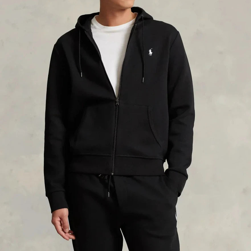 POLO RALPH LAUREN DOUBLE-KNIT FULL-ZIP HOODIE TRACKSUIT - BLACK