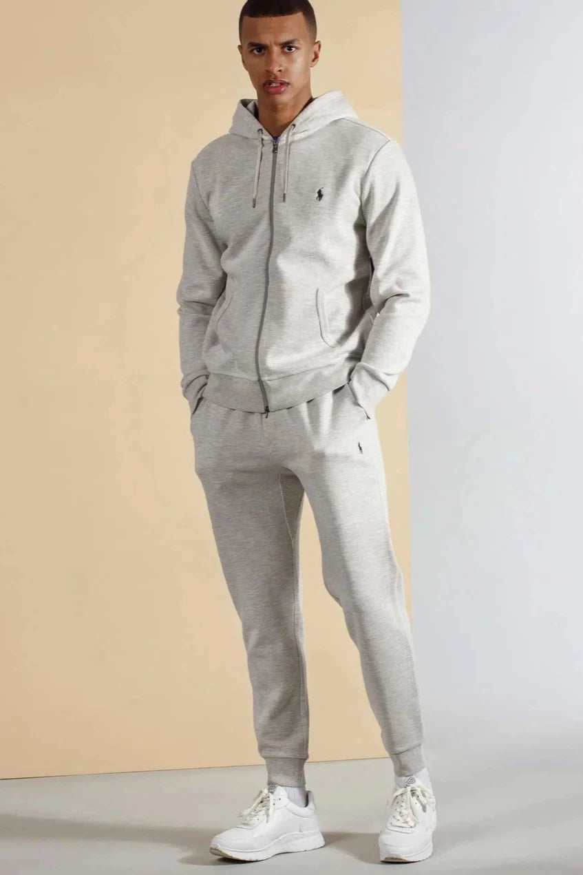 POLO RALPH LAUREN DOUBLE-KNIT FULL-ZIP HOODIE TRACKSUIT - GREY