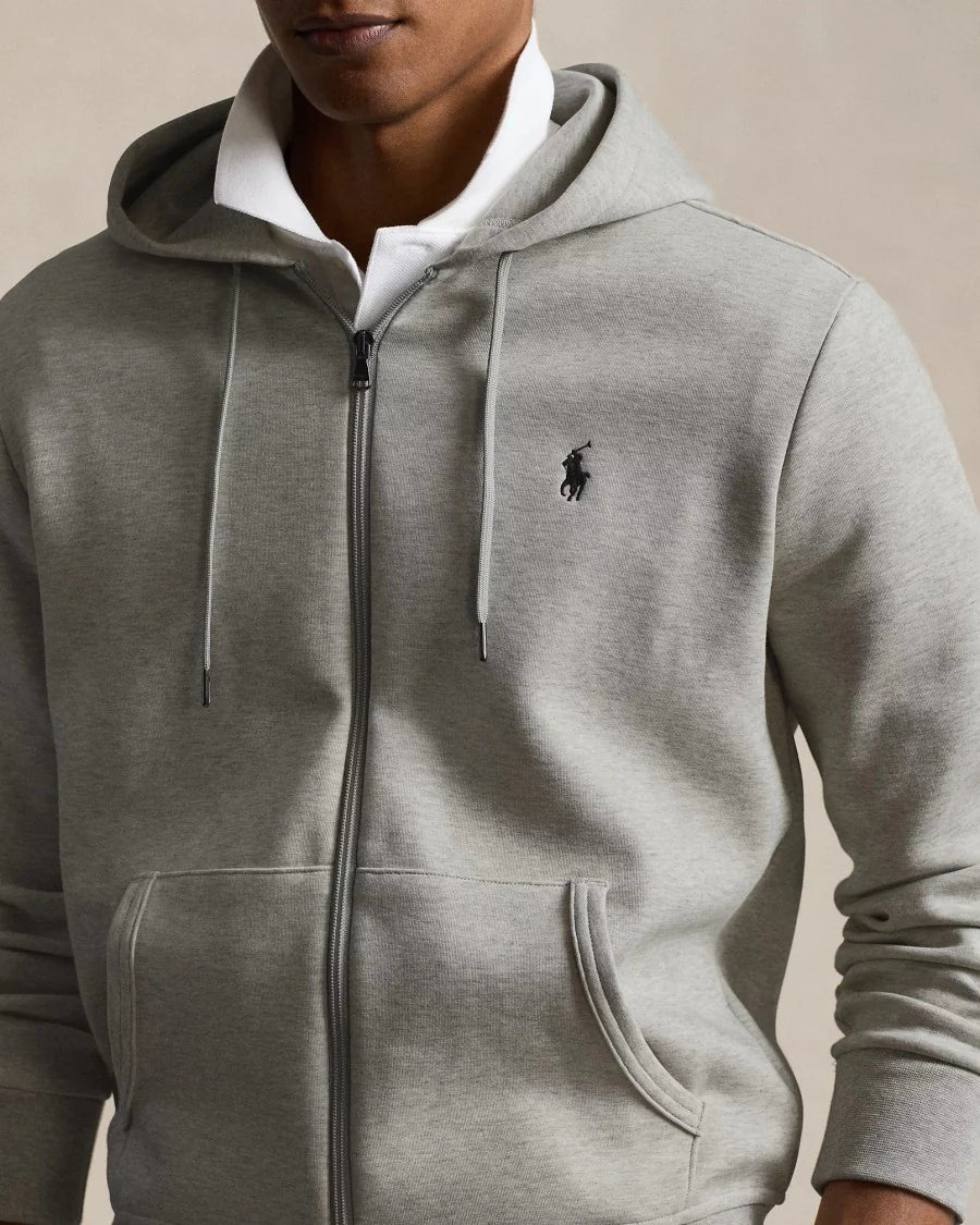 POLO RALPH LAUREN DOUBLE-KNIT FULL-ZIP HOODIE TRACKSUIT - GREY