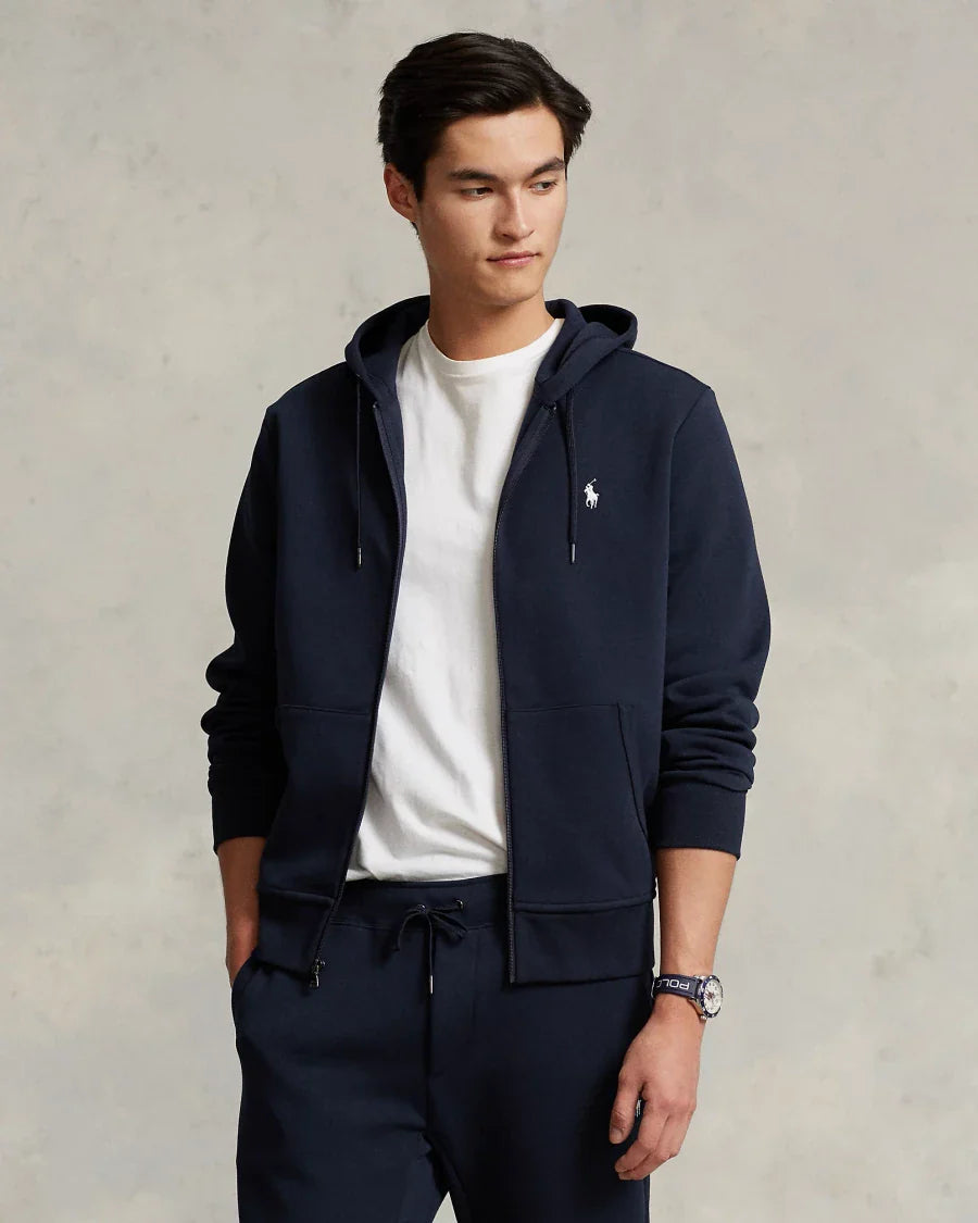 POLO RALPH LAUREN DOUBLE-KNIT FULL-ZIP HOODIE TRACKSUIT - NAVY BLUE