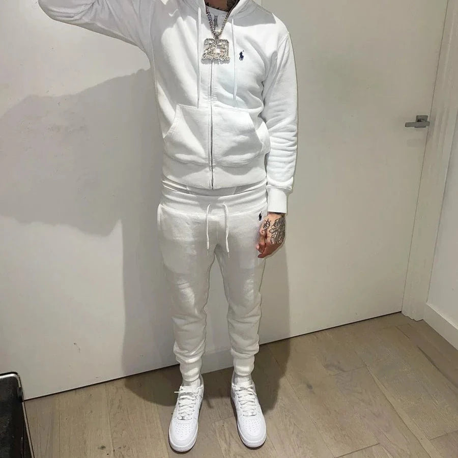 POLO RALPH LAUREN DOUBLE-KNIT FULL-ZIP HOODIE TRACKSUIT - WHITE