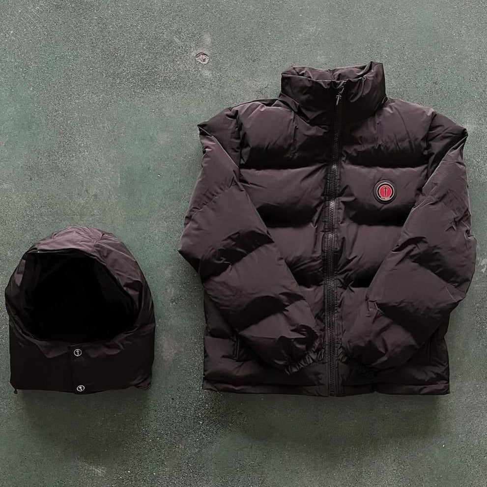 TRAPSTAR DETACHABLE HOODED PUFFER JACKET BLACK RED