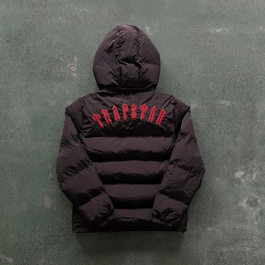 TRAPSTAR DETACHABLE HOODED PUFFER JACKET BLACK RED