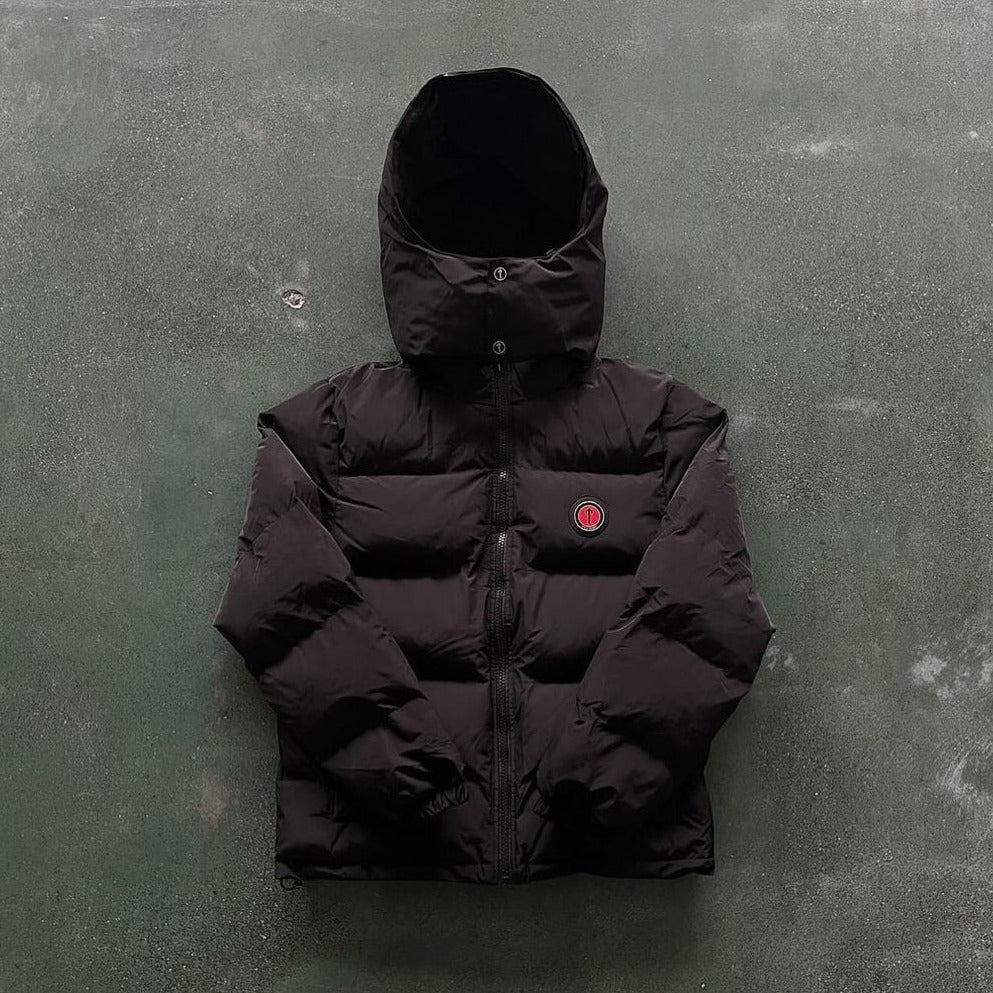 TRAPSTAR DETACHABLE HOODED PUFFER JACKET BLACK RED