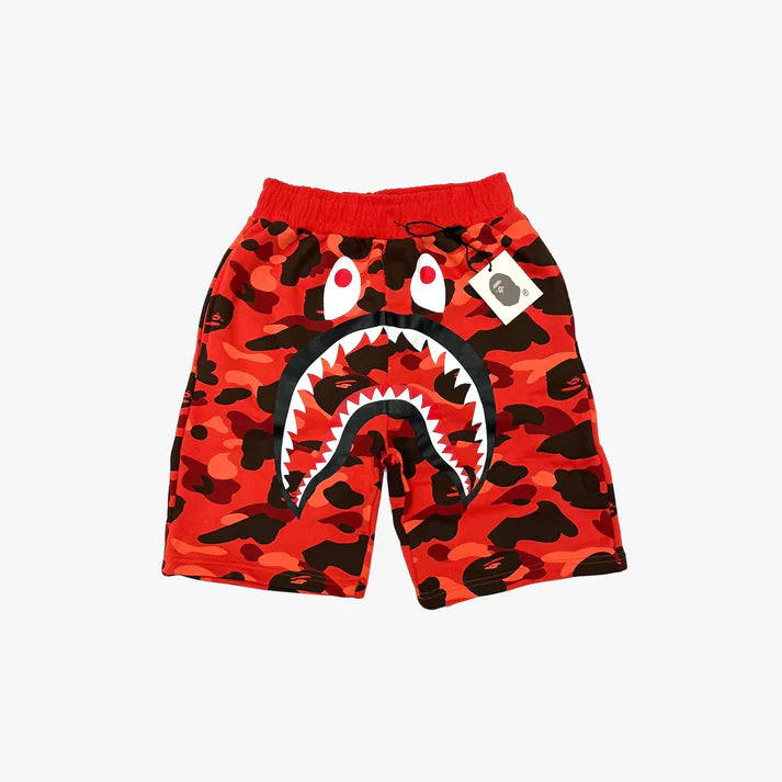 BAPE Color Camo Shark Sweatshorts Red