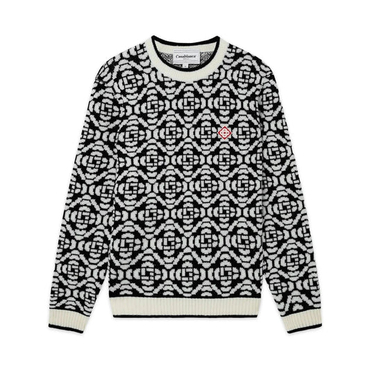 CASABLANCA MONOGRAM PATTEREND PREMIUM KNIT SWEATER - NIGHT BLACK/WHITE