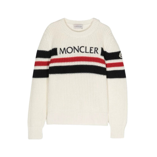 MONCLER PREMIUM KNIT SWEATER WITH CHEST LOGO - WHITE