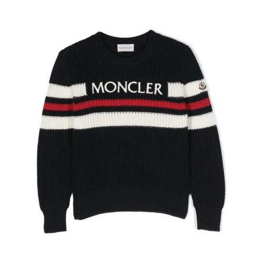 MONCLER PREMIUM KNIT SWEATER WITH CHEST LOGO - BLACK