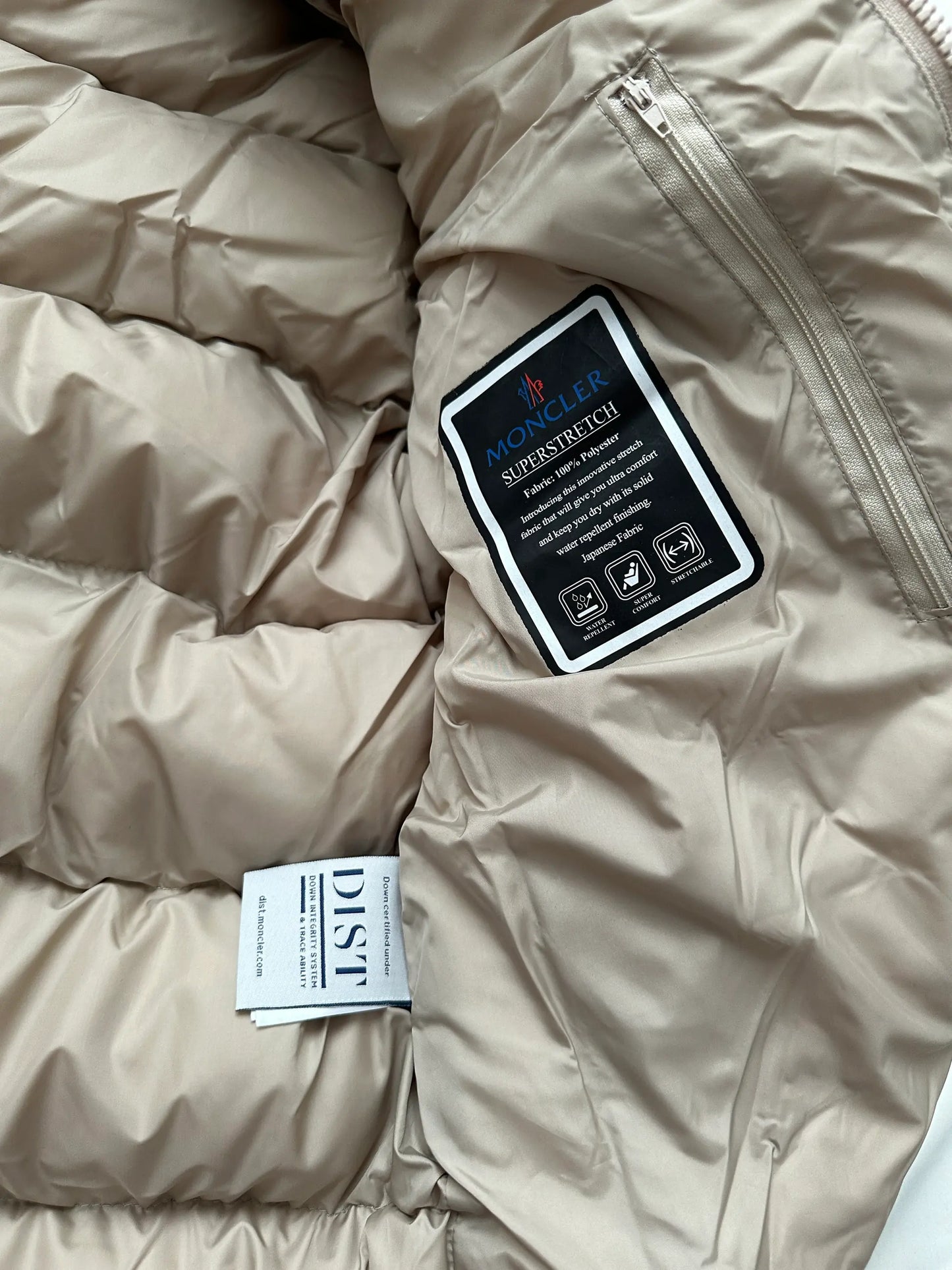 MONCLER MAYA HOODED SHINY COAT - CREAM