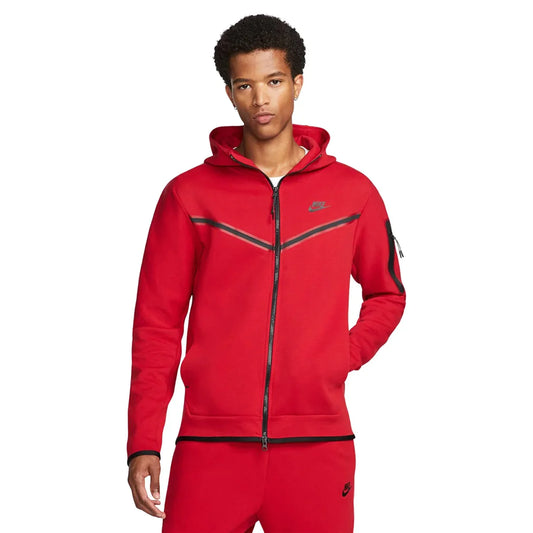 NIKE TECH FLEECE FULLZIP HOODIE RED/BLACK